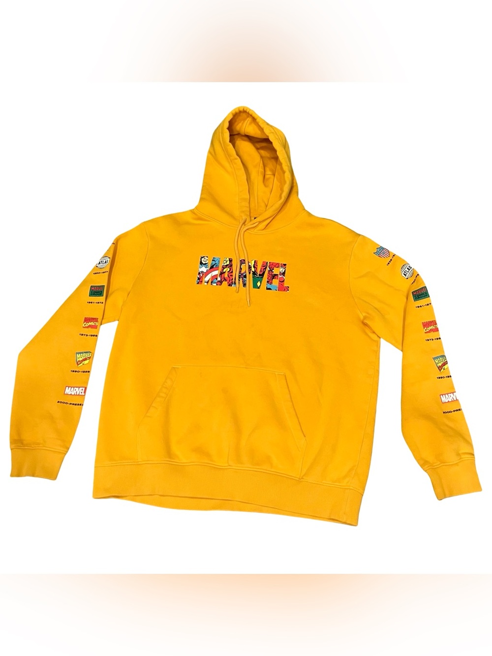 H&M Divided Marvel Universe Hoodie Sweatshirt Mens Large Yellow Comic Heroes